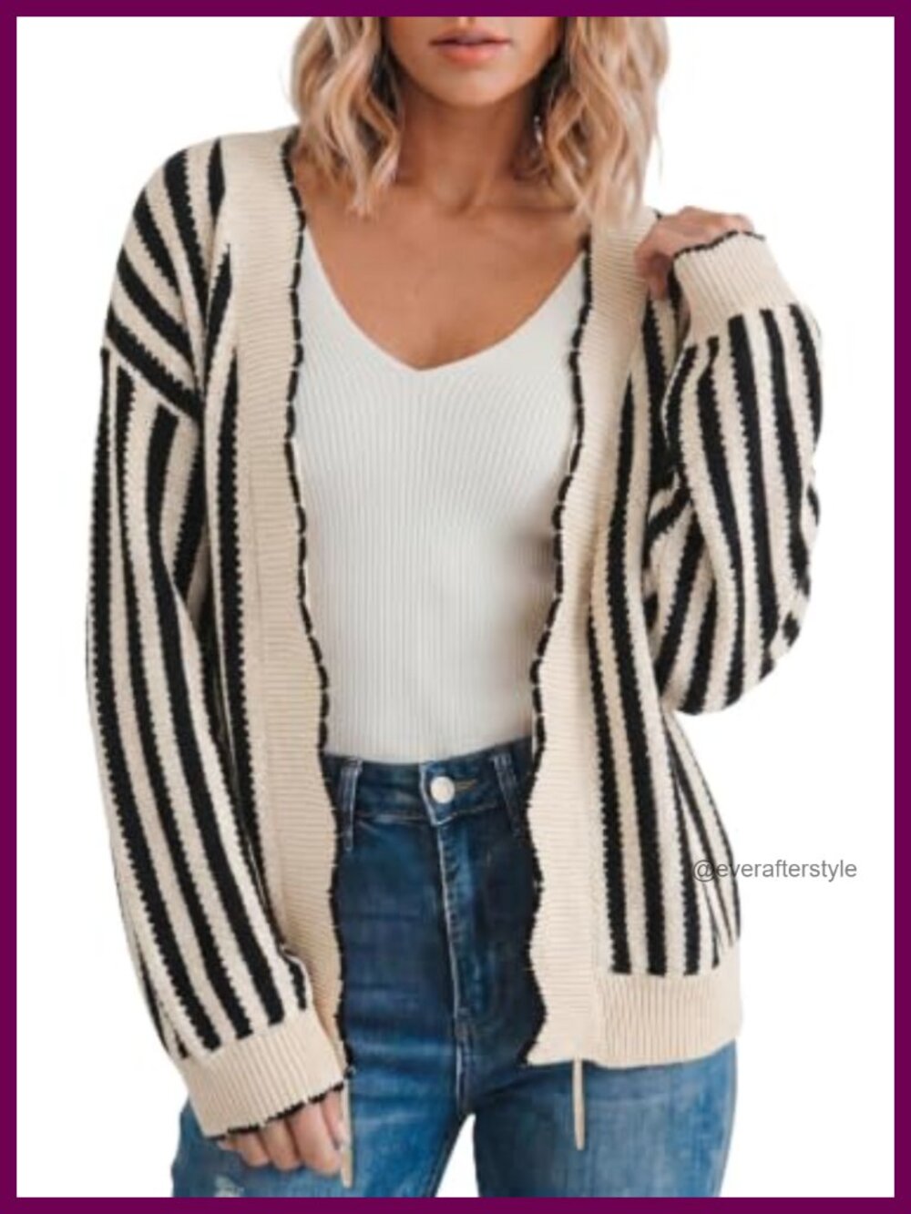Striped Cardigan Sweater Womens Fall Jacket Long Sleeve Knit Outerwear